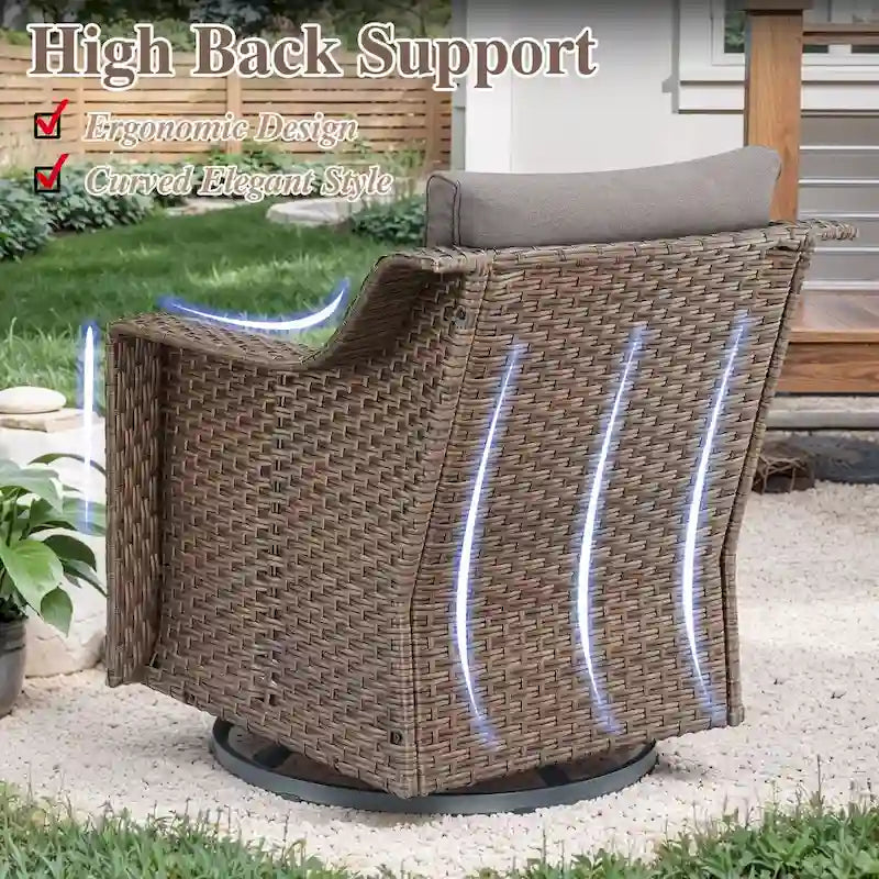 7 Pcs Patio Furniture Set with Chair Ottoman - Brown