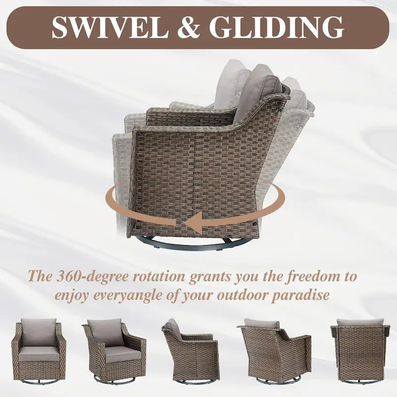 7 Pcs Patio Furniture Set with Chair Ottoman - Brown