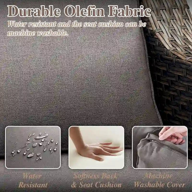 7 Pcs Patio Furniture Set with Chair Ottoman - Brown