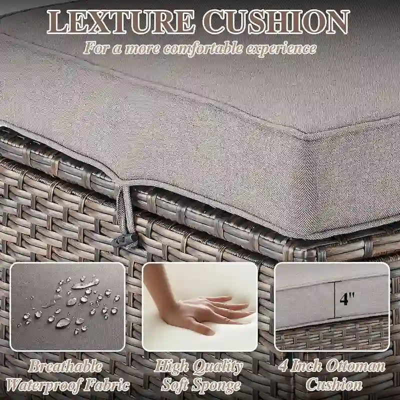 7 Pcs Patio Furniture Set with Chair Ottoman - Brown