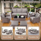 7 Pcs Patio Furniture Set with Chair Ottoman - Brown