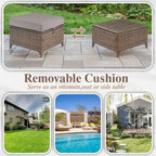 7 Pcs Patio Furniture Set with Chair Ottoman - Brown