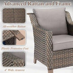 7 Pcs Patio Furniture Set with Chair Ottoman - Brown