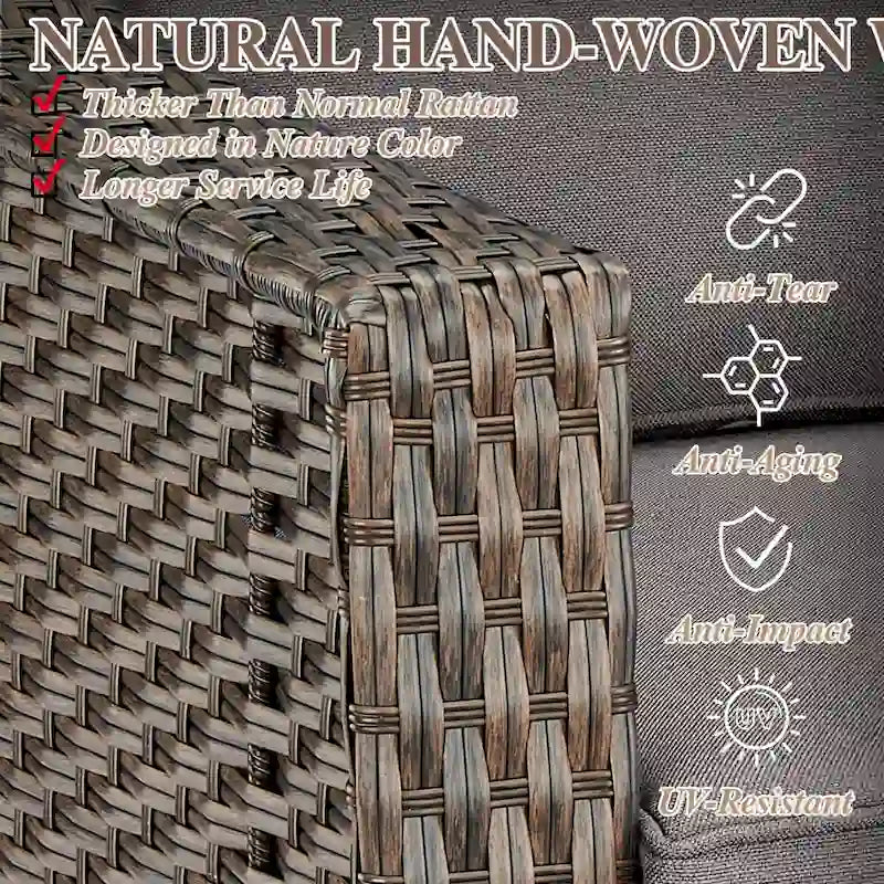 7 Pcs Patio Furniture Set with Chair Ottoman - Brown