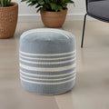 20 Blue Polyester Round Striped Indoor Outdoor Pouf Ottoman