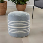 20 Blue Polyester Round Striped Indoor Outdoor Pouf Ottoman