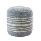 20 Blue Polyester Round Striped Indoor Outdoor Pouf Ottoman