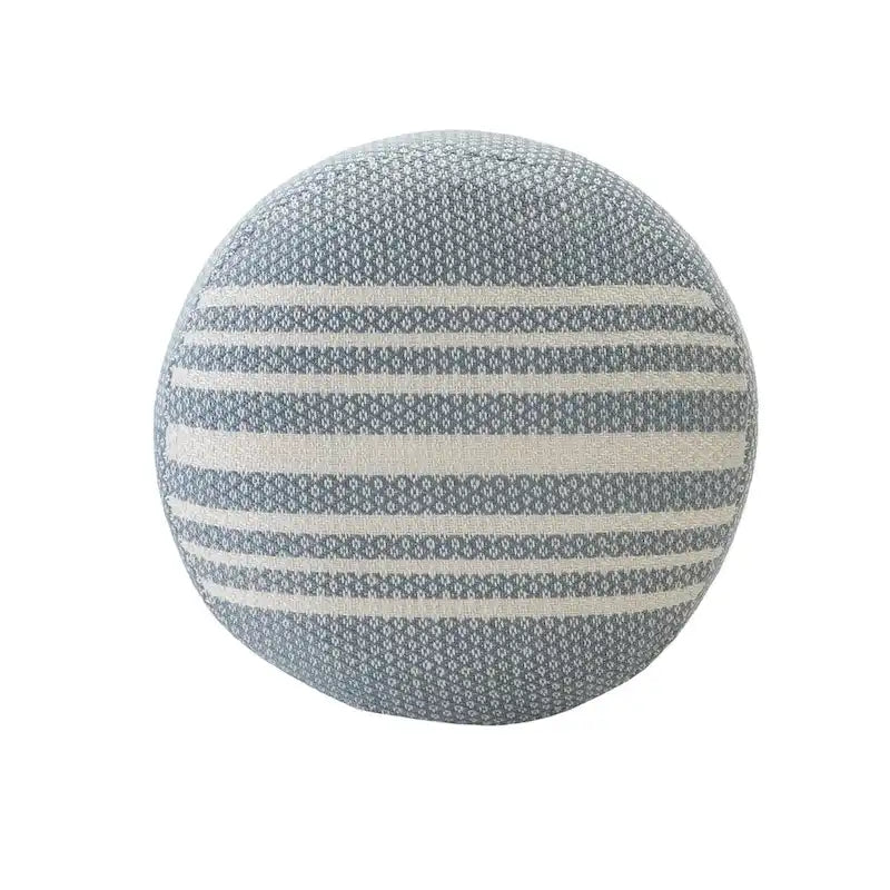 20 Blue Polyester Round Striped Indoor Outdoor Pouf Ottoman