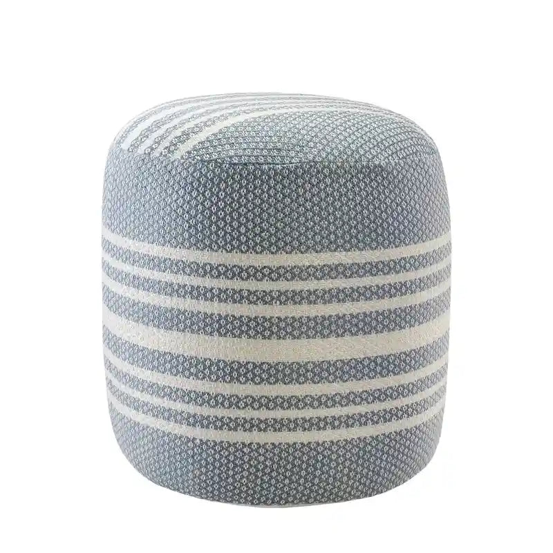 20 Blue Polyester Round Striped Indoor Outdoor Pouf Ottoman