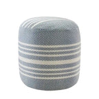 20 Blue Polyester Round Striped Indoor Outdoor Pouf Ottoman