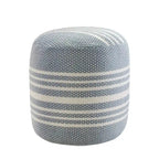 20 Blue Polyester Round Striped Indoor Outdoor Pouf Ottoman