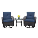 3 Pieces Conversation Set with Swivel Chair and Glass Top Side Table