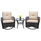 3 Pieces Conversation Set with Swivel Chair and Glass Top Side Table