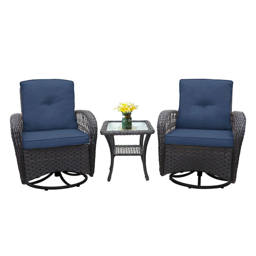 3 Pieces Conversation Set with Swivel Chair and Glass Top Side Table