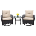 3 Pieces Conversation Set with Swivel Chair and Glass Top Side Table